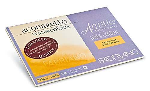 Fabriano Artistico Acquarello Watercolour, extra weiß, Feinkorn cold pressed, 31 x 41 cm, 20 Blatt 300 g/m², hochwertiger Künstler-Aquarellkarton, Block 4-seitig geleimt, vegan von Honsell