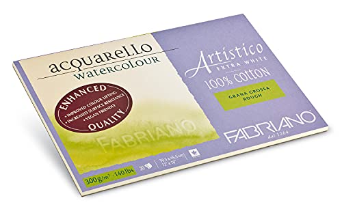 Fabriano Artistico Acquarello Watercolour, extra weiß, Grobkorn, 31 x 41 cm, 20 Blatt 300 g/m², hochwertiger Künstler-Aquarellkarton, Block 4-seitig geleimt, vegan von Honsell