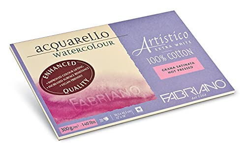 Fabriano Artistico Acquarello Watercolour, extra weiß, satiniert hot pressed, 31 x 41 cm, 20 Blatt 300 g/m², hochwertiger Künstler-Aquarellkarton, Block 4-seitig geleimt, vegan von Honsell