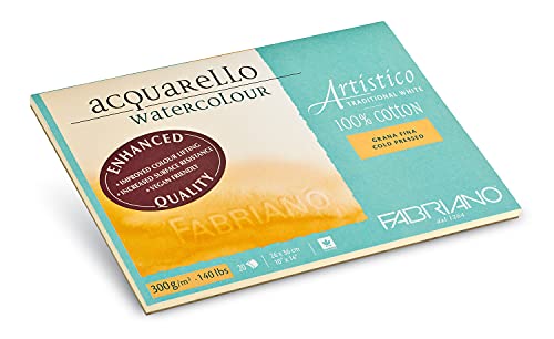 Fabriano Artistico Acquarello Watercolour, naturweiß, Feinkorn cold pressed, 26 x 36 cm, 20 Blatt 300 g/m², hochwertiger Künstler-Aquarellkarton, Block 4-seitig geleimt, vegan von Honsell