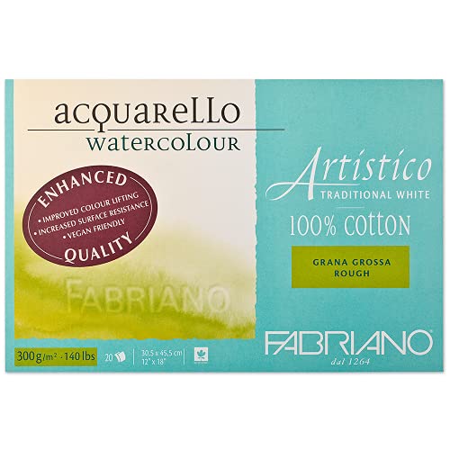 Fabriano Artistico Acquarello Watercolour, naturweiß, Grobkorn, 31 x 41 cm, 20 Blatt 300 g/m², hochwertiger Künstler-Aquarellkarton, Block 4-seitig geleimt, vegan von Honsell