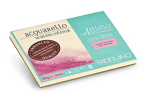 Honsell Fabriano Artistico Acquarello Watercolour, naturweiß, satiniert hot pressed, 12,5 x 18 cm, 25 Blatt 300 g/m², hochwertiger Künstler-Aquarellkarton, Block 4-seitig geleimt, vegan von Honsell