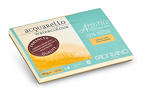 Honsell Fabriano Artistico Acquarello Watercolour, naturweiß, Feinkorn cold pressed, 12,5 x 18 cm, 25 Blatt 300 g/m², hochwertiger Künstler-Aquarellkarton, Block 4-seitig geleimt, vegan von Honsell