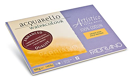 Fabriano Artistico Acquarello Watercolour, extra weiß, Feinkorn cold pressed, 35,5 x 51 cm, 15 Blatt 300 g/m², hochwertiger Künstler-Aquarellkarton, Block 4-seitig geleimt, vegan von Honsell