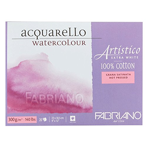 Honsell 302330 - Fabriano Artistico Acquarello Watercolour, hochwertiger Künstler - Aquarellkarton, extra weiß, Satiniert hot pressed, ca. 23 x 30,5 cm, 20 Blatt 300 g/m² von Fabriano