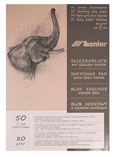 Honsell 31223 - Graubrauner Skizzenblock, 80 g/m², DIN A2, 50 Blatt, aus 100 Prozent ökologischem Recyclingpapier mit rauer Oberfläche, zum Zeichnen und Skizzieren von Honsell