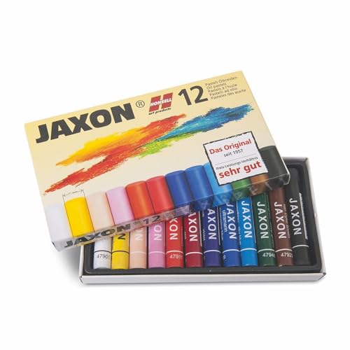 Honsell 47412 - Jaxon Ölpastellkreide, 12er Set im Kartonetui, brillante, lichtechte Farben, ideal für Künstler, Hobbymaler, Kinder, Schule, Kunstunterricht, frei von Schadstoffen von Honsell