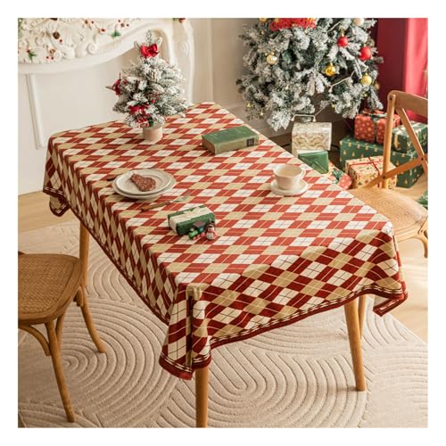 HonunGron Weihnachten Tischdecke, Samt Weihnachtstischdecke Abwaschbar, Tischläufer Weihnachten Rot Grün Gelb, Weihnachts Bankett Party Küche Hochzeit Tischtuch Xmas Deko (Rot Gelb,110x110cm) von HonunGron