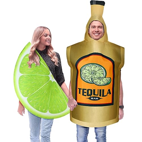 HooLing 2 Pcs Paare Halloween Kostüme für Erwachsene Tequila Flasche und Limette Scheibe Paar Kostüm Drink Anzug (Tequila Flasche, Limettenscheiben) von HooLing