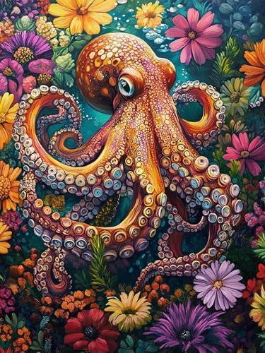 Hoobee 5D DIY Diamond Painting Oktopus, Diamond Painting Bilder Tier, Diamond Painting Erwachsene, Vollbohrer Stickerei Kreuzstich Kunst Handwerk für Zuhause Wanddekoration 30x40cm-8 von Hoobee