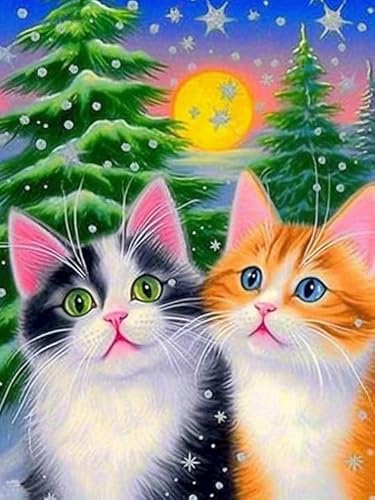 Hoobee 5D Diamond Painting DIY Set Katze, Diamond Painting Bilder Tier, Vollbohrer Stickerei Kreuzstich Kunst Handwerk für Zuhause Wanddekoration (30×40 cm) von Hoobee