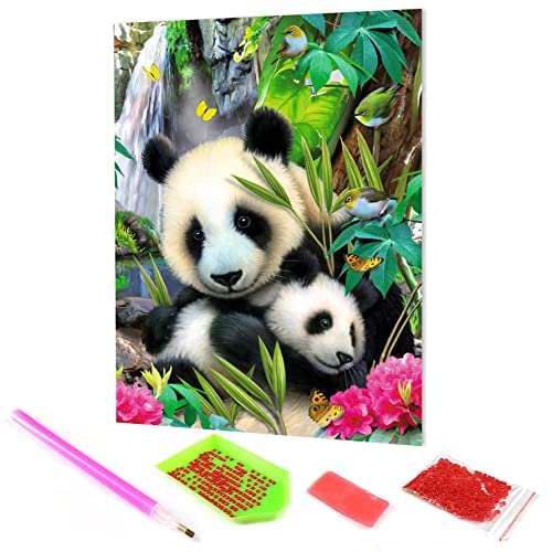 Hoobee 5D Diamond Painting DIY Set Panda, Diamond Painting Bilder Tier, Vollbohrer Stickerei Kreuzstich Kunst Handwerk für Zuhause Wanddekoration (30×40 cm) von BYUP