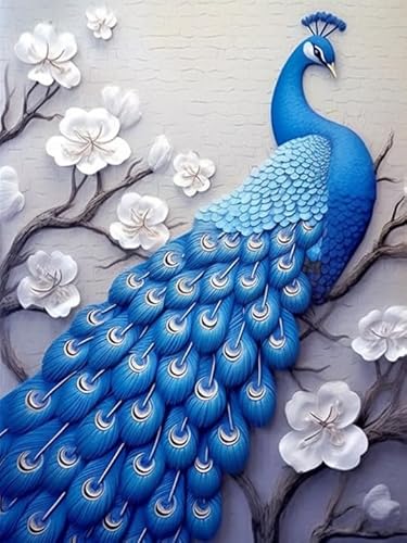 Hoobee 5D Diamond Painting Pfau, Diamond Painting Bilder Tier, Diamond Painting Erwachsene, Vollbohrer Stickerei Kreuzstich Kunst Handwerk für Zuhause Wanddekoration (30×40 cm) von Hoobee