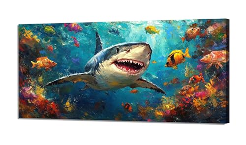 Malen Nach Zahlen Fisch Malen Nach Zahlen Erwachsene Groß 80x160cm, Paint by Numbers Hai Malen nach Zahlen ab 9 Jahre, DIY Kreativ Bastelset Erwachsene mit 3 Pinsel und Acrylfarben, Wanddeko XH-942 von Hooixaag