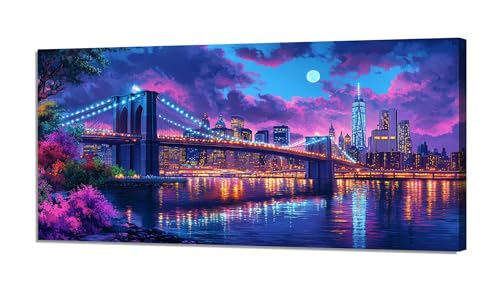 Malen Nach Zahlen Stadt Malen Nach Zahlen Erwachsene Groß 100x200cm, Paint by Numbers Brooklyn Bridge Malen nach Zahlen ab 9 Jahre, DIY Kreativ Bastelset mit 3 Pinsel und Acrylfarben, Wanddeko XH-948 von Hooixaag