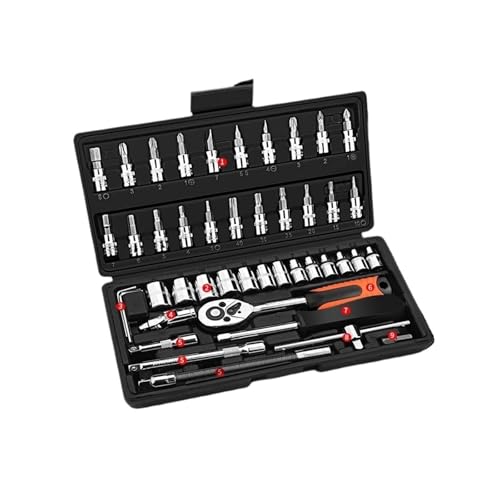 Hookurity Auto-Reparatur-Werkzeug-Set, Anti-Shedding, mechanisches Werkzeug-Set, Ratschenschlüssel, Spanner-Hülse(46 pcs Set) von Hookurity