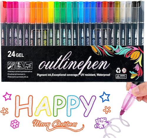 Hooneme Datumdeem Outliner Pen, Dual-Line Contour Pen, Outliner Pens Metallic Marker, Coloring Lightstick Graffiti Pen, Shimmer Double-Line Drawing Doodle Outline Markers von Hooneme