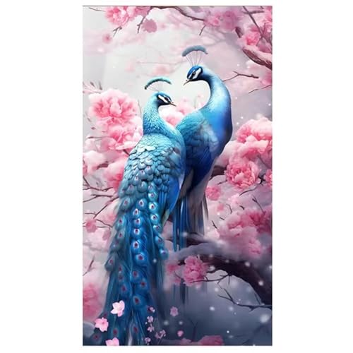 Diamond Painting Blauer Pfau,DIY 5D Diamond Painting für Erwachsene Anfänger Full Strass Stickerei Diamond Art Kreuzstich Malen Nach Zahlen Bilder für Home Wand Dekor Round Drill,100x200cm von Hoonjiin