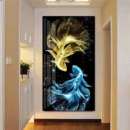 Diamond Painting Koi-Tiere,DIY 5D Diamond Painting für Erwachsene Anfänger Full Strass Stickerei Diamond Art Kreuzstich Malen Nach Zahlen Bilder für Home Wand Dekor Round Drill,100x200cm von Hoonjiin