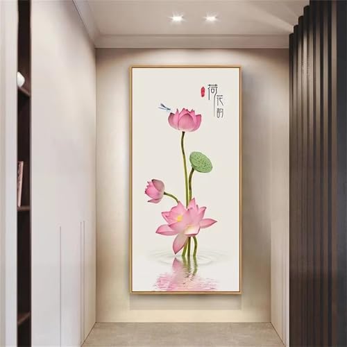 Diamond Painting Lotusrosa,DIY 5D Diamond Painting für Erwachsene Anfänger Full Strass Stickerei Diamond Art Kreuzstich Malen Nach Zahlen Bilder für Home Wand Dekor Round Drill,100x200cm von Hoonjiin