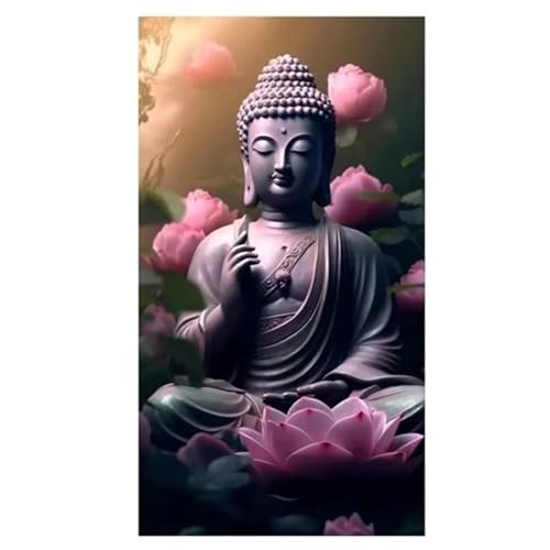 Diamond Painting Lotusstatue,DIY 5D Diamond Painting für Erwachsene Anfänger Full Strass Stickerei Diamond Art Kreuzstich Malen Nach Zahlen Bilder für Home Wand Dekor Round Drill,50x100cm von Hoonjiin