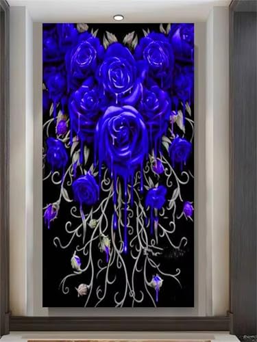 Diamond Painting Rosenblau,DIY 5D Diamond Painting für Erwachsene Anfänger Full Strass Stickerei Diamond Art Kreuzstich Malen Nach Zahlen Bilder für Home Wand Dekor Round Drill,90x180cm von Hoonjiin