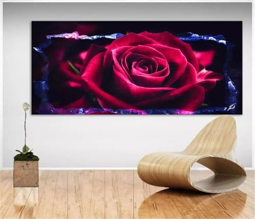 Diamond Painting Rote Rosenblume,DIY 5D Diamond Painting für Erwachsene Anfänger Full Strass Stickerei Diamond Art Kreuzstich Malen Nach Zahlen Bilder für Home Wand Dekor Round Drill,100x200cm von Hoonjiin