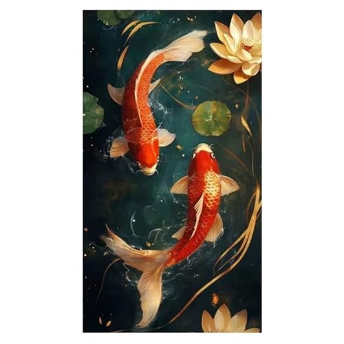 Diamond Painting Tier Koi,DIY 5D Diamond Painting für Erwachsene Anfänger Full Strass Stickerei Diamond Art Kreuzstich Malen Nach Zahlen Bilder für Home Wand Dekor Round Drill,30x60cm von Hoonjiin