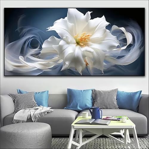 Diamond Painting Weiße Blumen,DIY 5D Diamond Painting für Erwachsene Anfänger Full Strass Stickerei Diamond Art Kreuzstich Malen Nach Zahlen Bilder für Home Wand Dekor Round Drill,100x200cm von Hoonjiin