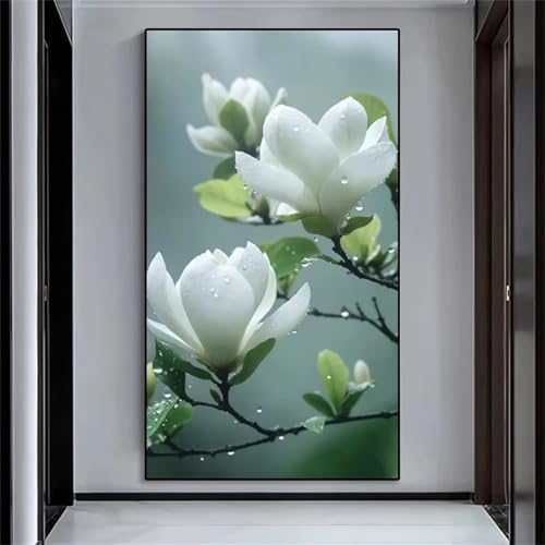 Diamond Painting Weiße Magnolie,DIY 5D Diamond Painting für Erwachsene Anfänger Full Strass Stickerei Diamond Art Kreuzstich Malen Nach Zahlen Bilder für Home Wand Dekor Round Drill,100x200cm von Hoonjiin