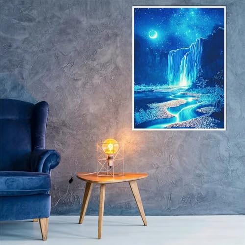 Hoonjiin Blaue Landschaft Diamond Painting,5D DIY Wasserfall Diamant Painting Bilder,Diamond Painting Set für Erwachsene,für Geschenk Zuhause Wanddekoration Square Drill - 100x130cm von Hoonjiin