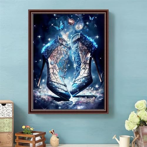 Hoonjiin Blaue Schuhe Diamond Painting,5D DIY Schmetterling Diamant Painting Bilder,Diamond Painting Set für Erwachsene,für Geschenk Zuhause Wanddekoration Square Drill - 60x90cm von Hoonjiin