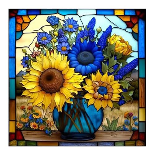 Hoonjiin Blaue Sonnenblume Diamond Painting,5D DIY Blume Diamant Painting Bilder,Diamond Painting Set für Erwachsene,für Geschenk Zuhause Wanddekoration Square Drill - 100x100cm von Hoonjiin