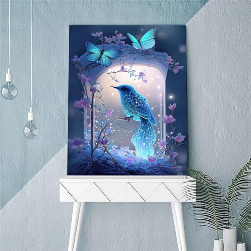 Hoonjiin Blaue Vögel Diamond Painting Erwachsene,5D Schmetterlinge DIY Diamant Painting Bilder,Full Round Drill Diamant Malerei Set Wanddekoration - 80x120cm von Hoonjiin