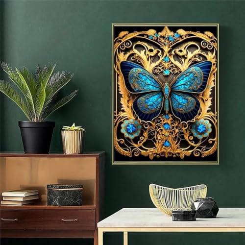 Hoonjiin Blauer Schmetterling Diamond Painting,5D DIY Jahrgang Diamant Painting Bilder,Diamond Painting Set für Erwachsene,für Geschenk Zuhause Wanddekoration Square Drill - 100x130cm von Hoonjiin