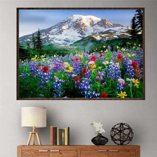 Hoonjiin Blick auf die Berge Diamond Painting Erwachsene,5D Blumen DIY Diamant Painting Bilder,Full Round Drill Diamant Malerei Set Wanddekoration - 100x130cm von Hoonjiin