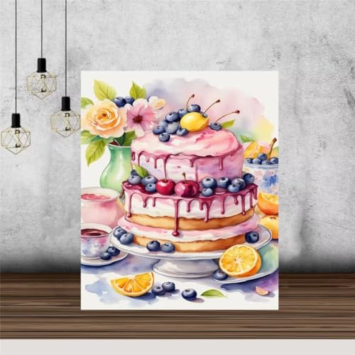 Hoonjiin Blumen Diamond Painting,5D DIY Früchtekuchen Diamant Painting Bilder,Diamond Painting Set für Erwachsene,für Geschenk Zuhause Wanddekoration Square Drill - 40x70cm von Hoonjiin