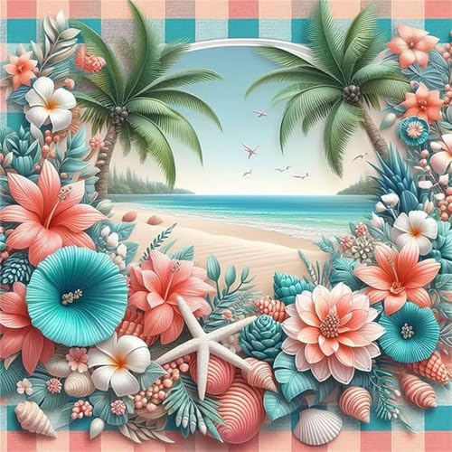 Hoonjiin Blumenstrand Diamond Painting,5D DIY Landschaft Diamant Painting Bilder,Diamond Painting Set für Erwachsene,für Geschenk Zuhause Wanddekoration - Square Drill,30x30cm von Hoonjiin