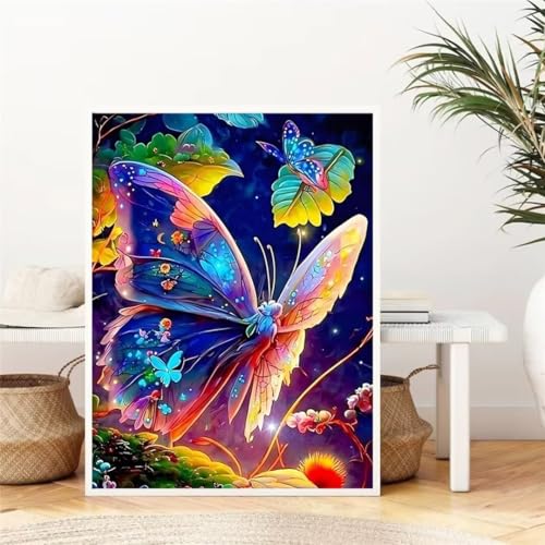 Hoonjiin Bunte Schmetterlinge Diamond Painting,5D DIY Pflanzen Diamant Painting Bilder,Diamond Painting Set für Erwachsene,für Geschenk Zuhause Wanddekoration Square Drill - 50x80cm von Hoonjiin