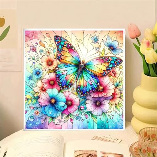 Hoonjiin Bunter Schmetterling Diamond Painting,5D DIY Blume Tier Diamant Painting Bilder,Diamond Painting Set für Erwachsene,für Geschenk Zuhause Wanddekoration - Square Drill,30x30cm von Hoonjiin