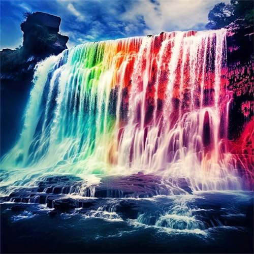 Hoonjiin Bunter Wasserfall Diamond Painting Erwachsene,5D Landschaft DIY Diamant Painting Bilder,Full Round Drill Diamant Malerei Set Wanddekoration - 90x90cm von Hoonjiin