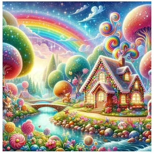 Hoonjiin Cartoon-Regenbogen Diamond Painting,5D DIY Landschaft Diamant Painting Bilder,Diamond Painting Set für Erwachsene,für Geschenk Zuhause Wanddekoration - Square Drill,100x100cm von Hoonjiin