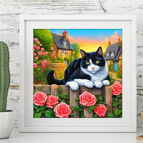 Hoonjiin Die Rose Diamond Painting,5D DIY Katze Diamant Painting Bilder,Diamond Painting Set für Erwachsene,für Geschenk Zuhause Wanddekoration Square Drill - 100x100cm von Hoonjiin