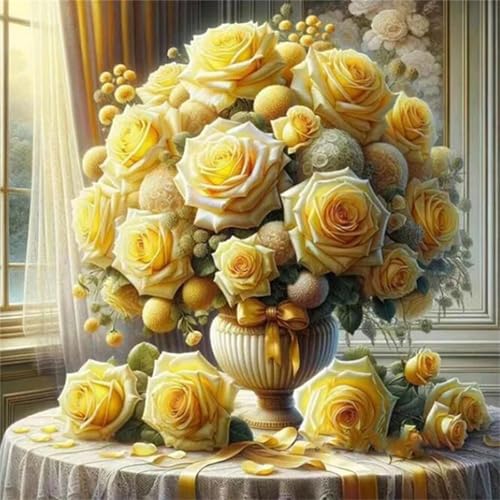 Hoonjiin Gelbe Blumen Diamond Painting,5D DIY Rosen Diamant Painting Bilder,Diamond Painting Set für Erwachsene,für Geschenk Zuhause Wanddekoration Square Drill - 70x70cm von Hoonjiin