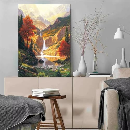 Hoonjiin Gelber Berg Diamond Painting,5D DIY Fluss Diamant Painting Bilder,Diamond Painting Set für Erwachsene,für Geschenk Zuhause Wanddekoration Square Drill - 50x80cm von Hoonjiin