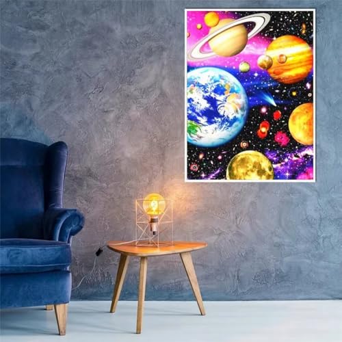 Hoonjiin Gelber Planet Diamond Painting Erwachsene,5D Landschaft DIY Diamant Painting Bilder,Full Round Drill Diamant Malerei Set Wanddekoration - 40x70cm von Hoonjiin