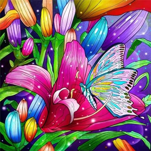 Hoonjiin Graffiti-Blume Diamond Painting,5D DIY Schmetterling Diamant Painting Bilder,Diamond Painting Set für Erwachsene,für Geschenk Zuhause Wanddekoration - Square Drill,70x70cm von Hoonjiin