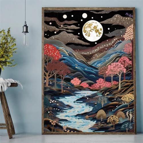 Hoonjiin Graffiti Landschaft Diamond Painting,5D DIY Mond Diamant Painting Bilder,Diamond Painting Set für Erwachsene,für Geschenk Zuhause Wanddekoration Square Drill - 40x70cm von Hoonjiin