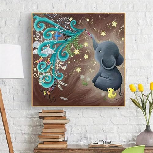 Hoonjiin Grauer Elefant Diamond Painting,5D DIY Niedlich Diamant Painting Bilder,Diamond Painting Set für Erwachsene,für Geschenk Zuhause Wanddekoration - Square Drill,30x30cm von Hoonjiin