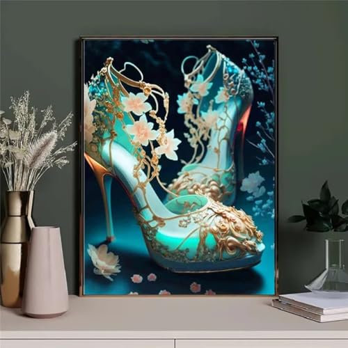 Hoonjiin Grüne Schuhe Diamond Painting Erwachsene,5D Blume DIY Diamant Painting Bilder,Full Round Drill Diamant Malerei Set Wanddekoration - 60x90cm von Hoonjiin